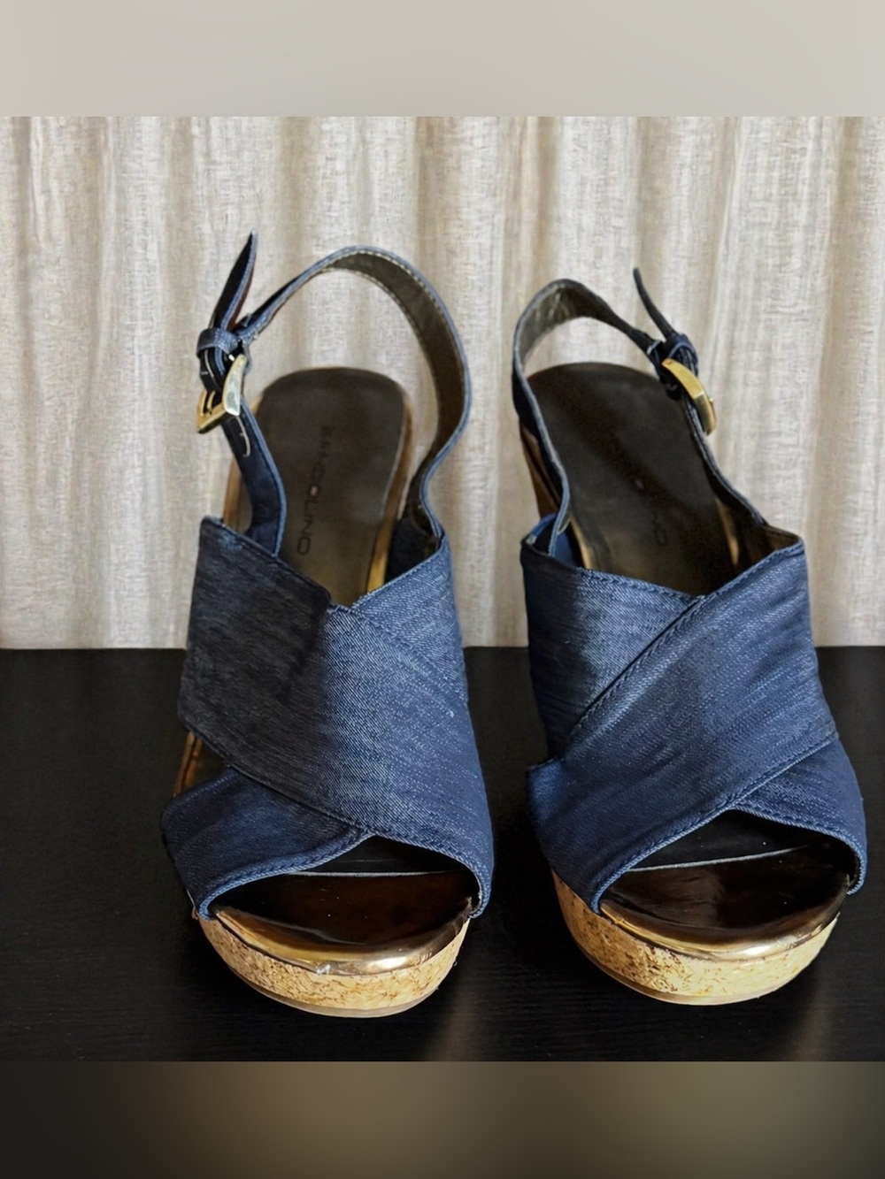 Women's Navy Crossband Slingback Wedge Sandals